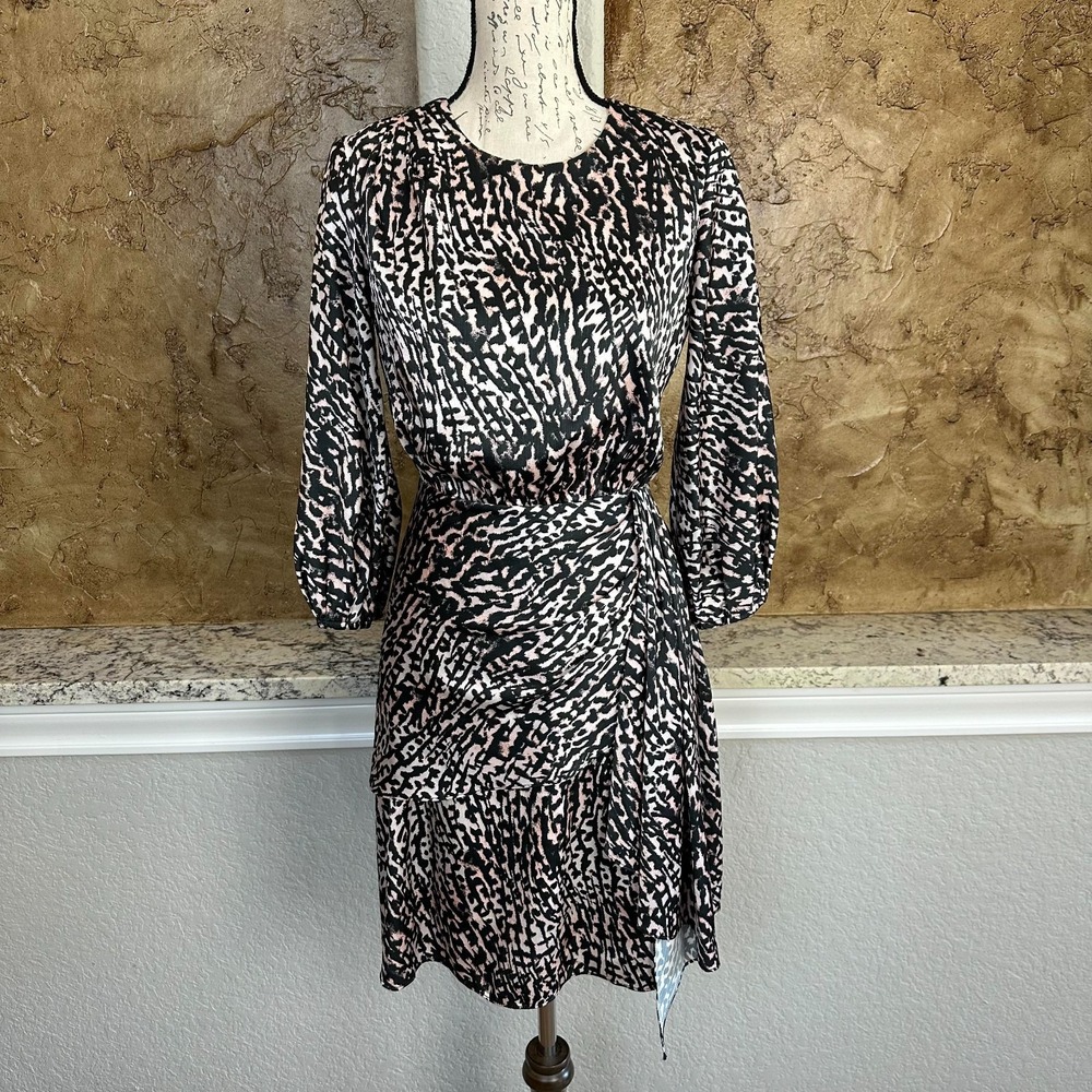 Sachin & Babi Mini Sylvie Dress 0 Layered Hem Natural Cheetah Print‎ Black White